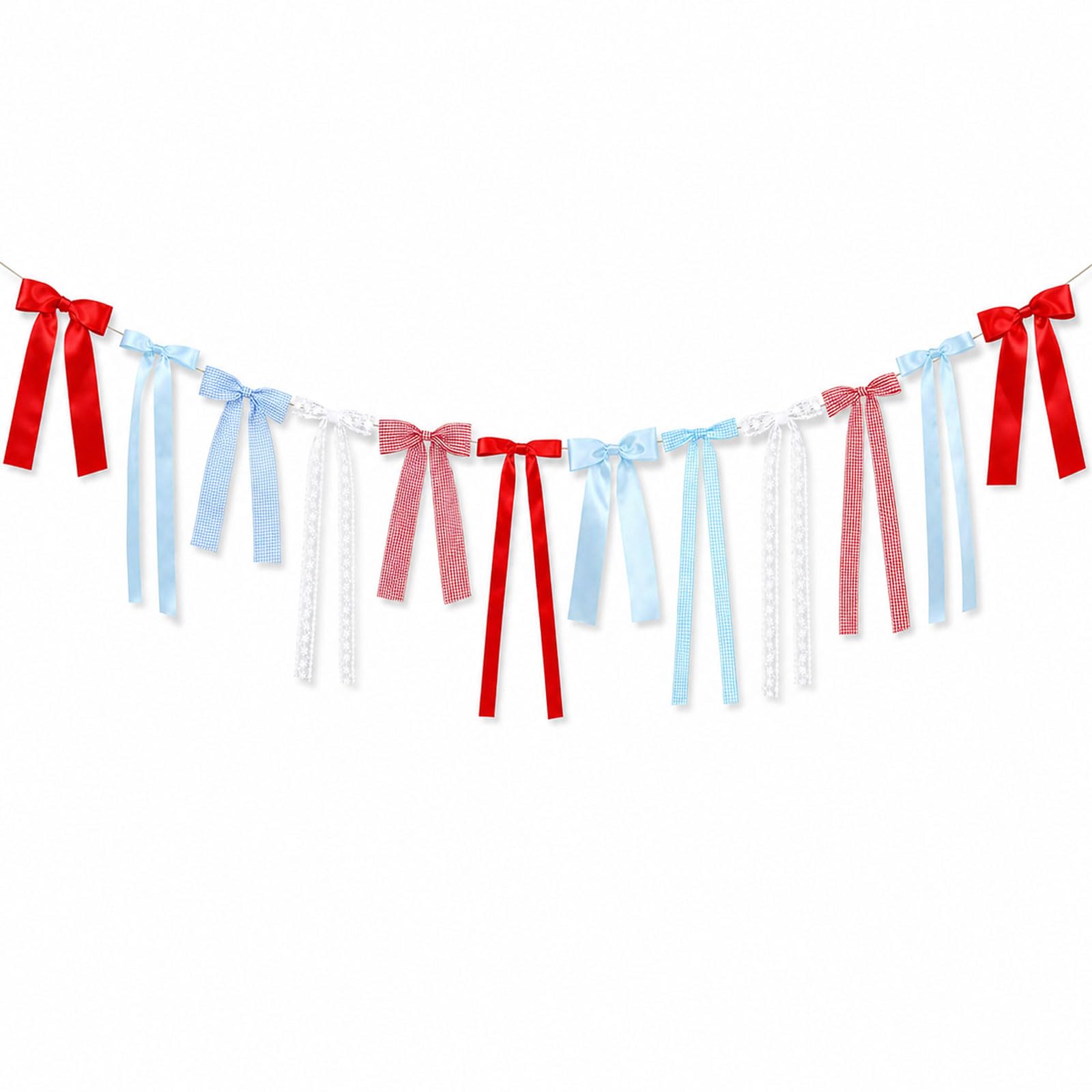 Higijapuf 12 Pcs Bow Garland Red Blue Gingham Bunting Party Decor
