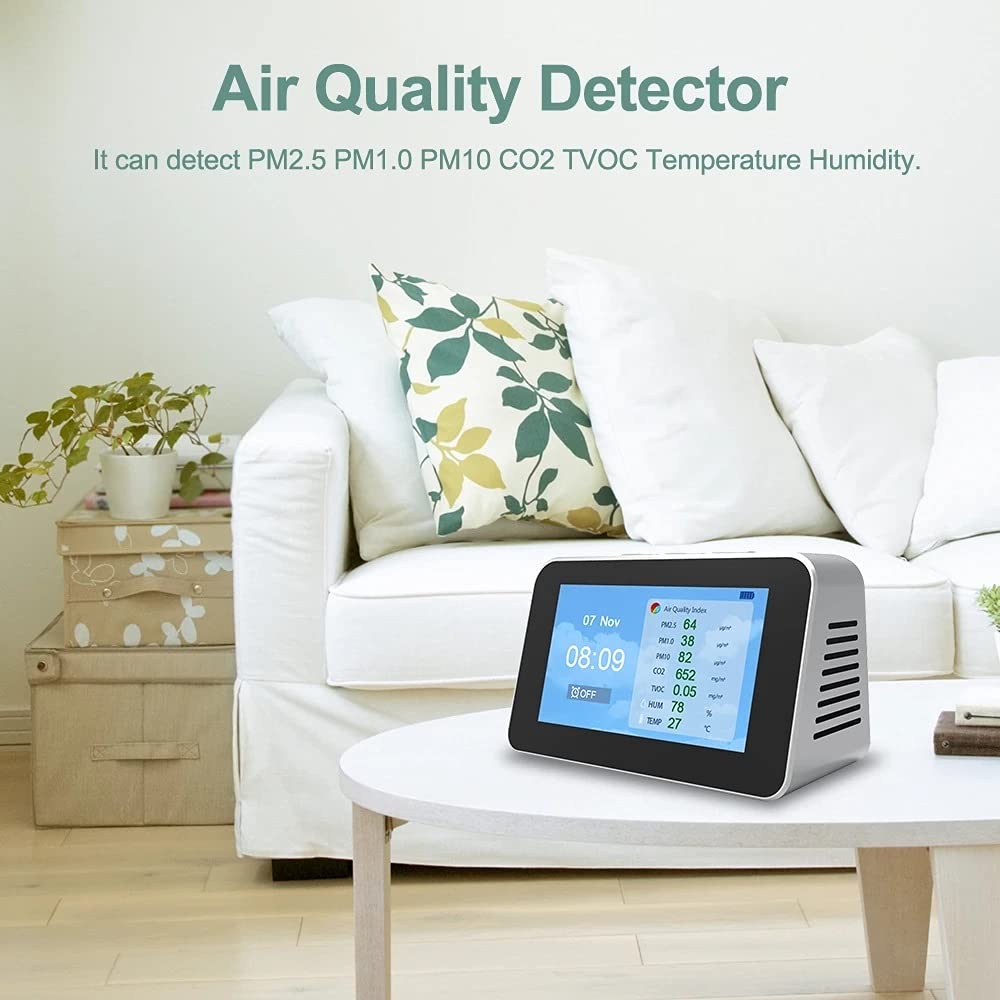 CO2 Air Quality Tester Monitor, Accurate Testing Formaldehyde HCHO TVOC PM2.5 Humidity Temperature, Real Time Recording