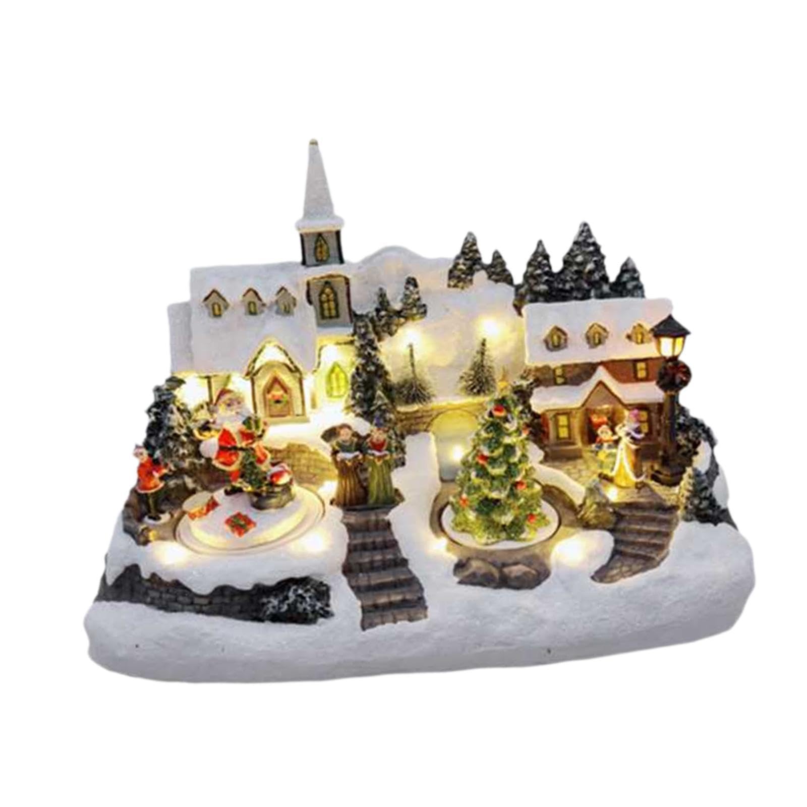 F Fityle Casette musicali natalizie da collezione, micro paesaggio, regalo con luci, decorazioni natalizie musicali per feste, mobiletto per camera da letto