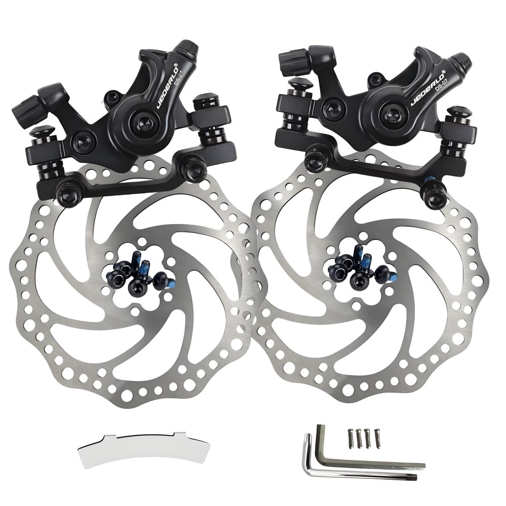 GUOFANG Bicycle Disc Brake Kit,Disc Mechanical Brake Caliper,Universal Front and Rear Disc Brake,Aluminium Outdoor Bicycle Mechanical Disc Wear Brake (Black Front Rear+2Discs)