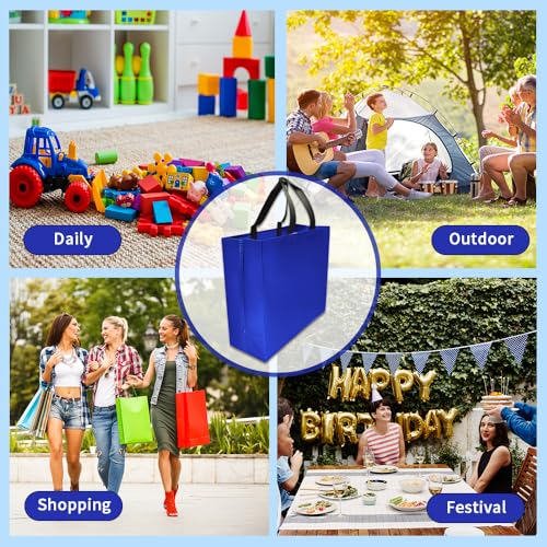 huichuan 12 Pack Blue Gift Bags with Handles, Reusable Tote Bag for Women Kids, Eco-Friendly Non-Woven Party Favor Goodie Bags Bulk for Valentine's Day, Birthday, Wedding, Baby Shower Treats — view 6