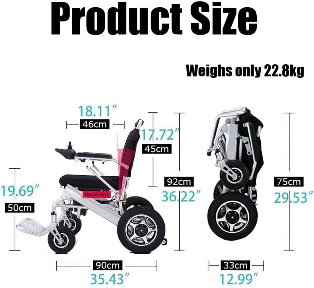 Silla de Ruedas eléctrica Plegable y Ligera, con Motor Dual de 500 W y batería Dual, Ideal para Personas Mayores y discapacitadas.