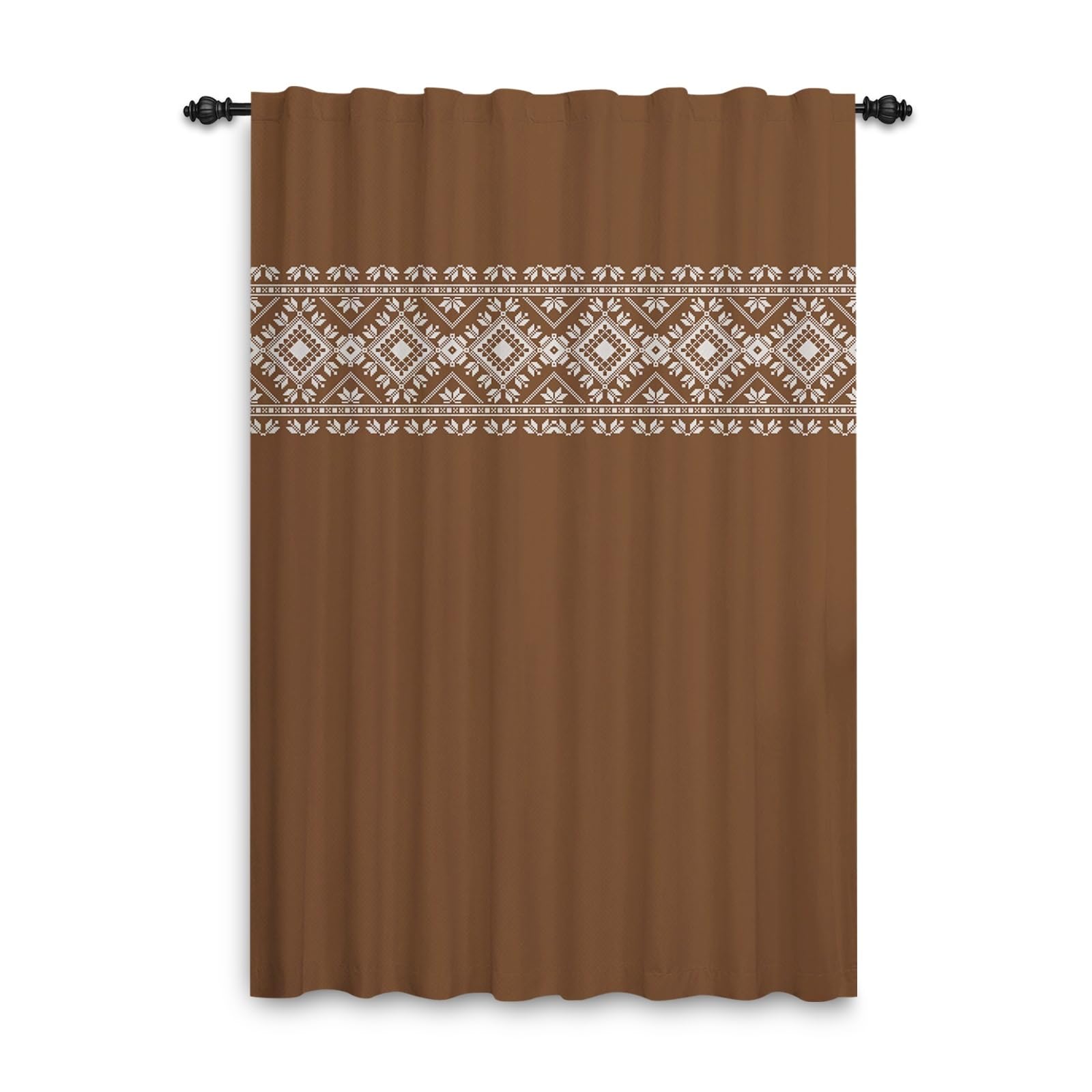 ggaimwf Curtains for Bedroom Brown Solid Vintage Ethic Pattern Natural Curtain Drape Back Tab Rustic Boho Farmhouse Living Room Kitchen Window Decor Privacy Curtain Rod Pocket 117x183cm 1 Panel