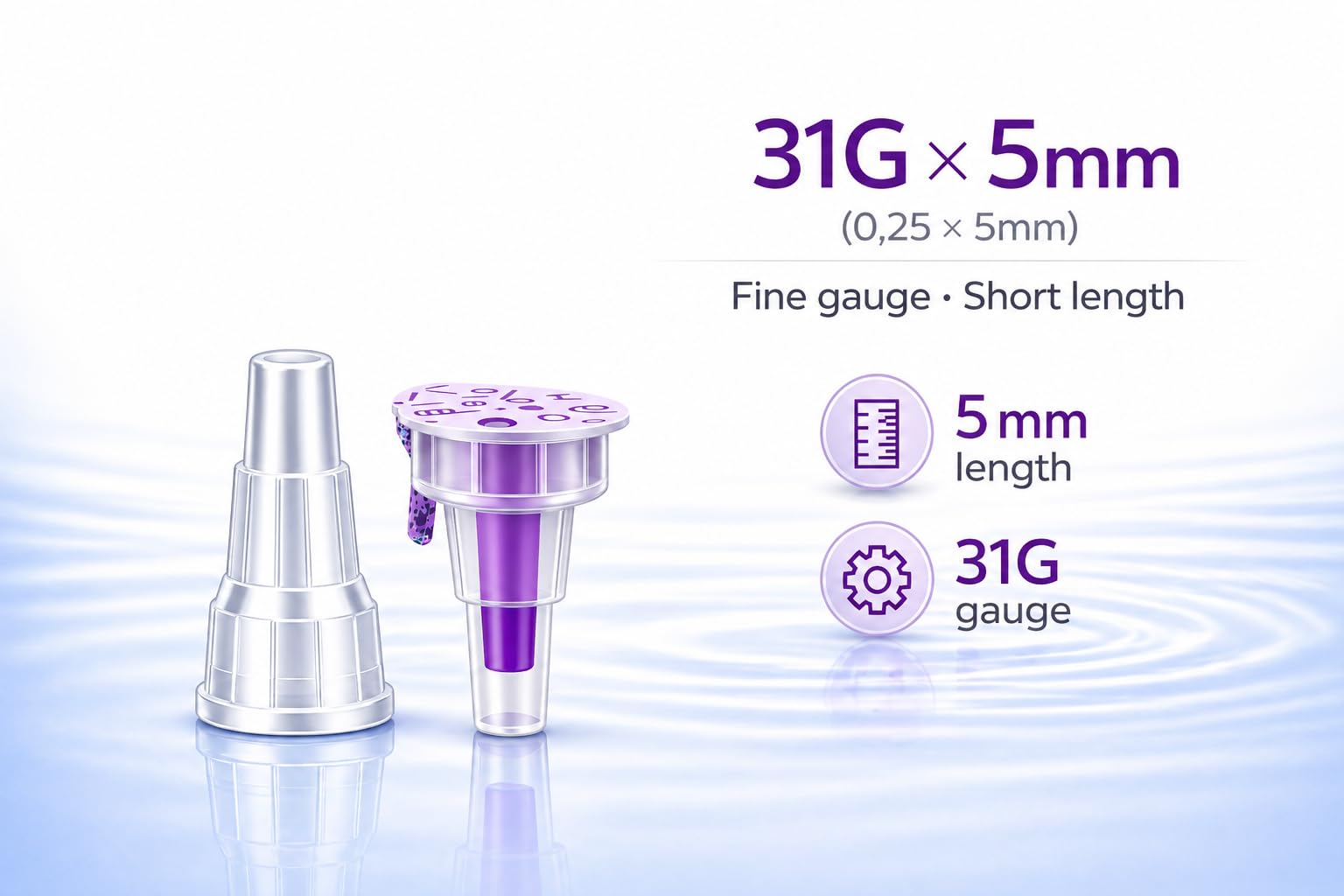 Pennarelli usa e getta sterili 31G (0,25 x 5 mm) – 100 pezzi imballati singolarmente, universalmente compatibili, per laboratorio, industria e cosmetici