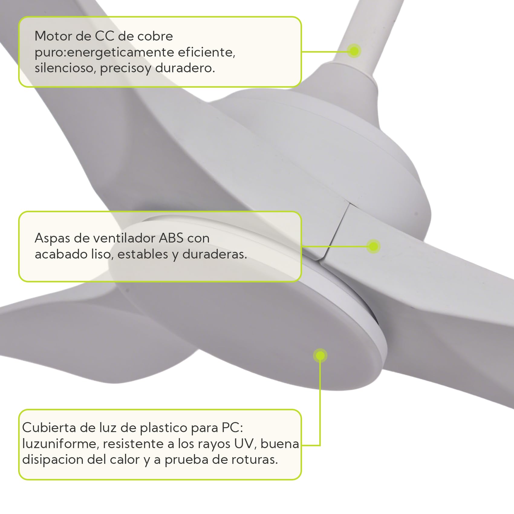 Ventilador de Techo con Luz y Mando a Distancia 106cm, Motor DC Silencioso, 3 Aspas plástico Blanco, Plafón LED Regulable 3 Tonos, Ventilador Moderno de Bajo Consumo, Blanco