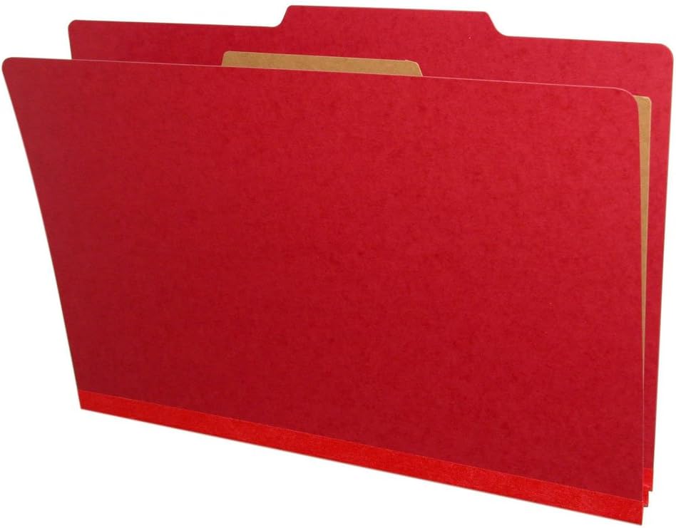 Red Top Tab Classification Folders, Pressboard, Legal Size, 1 Divider, 10/Box