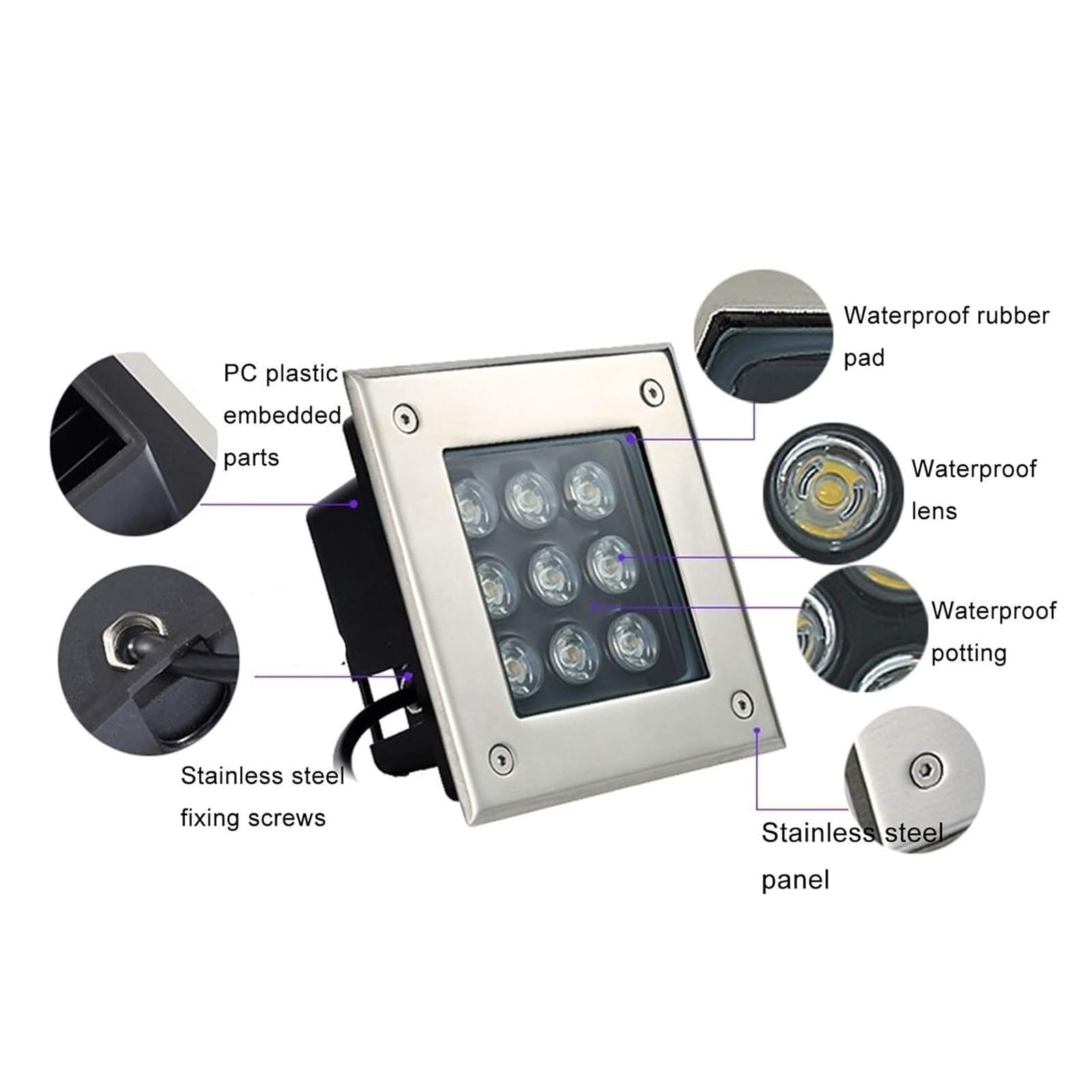 Lampada da Giardino a LED, luci da Esterno interrate RGB 12W - Lampada da Giardino a LED Impermeabile IP68, Mini faretto da Incasso 12V per Illuminazione Subacquea di laghetti e Giardini, an