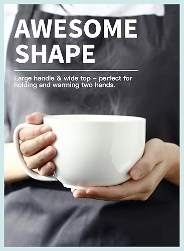 Miniatura 6 de Teocera Juego de 4 tazones de sopa blancos de 24 onzas con asas y tazas jumbo de 16 onzas