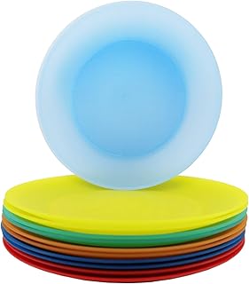 AOYITE 10 inch Plastic Plates Reusable - Lightweight Flat Dinner Plates set of 12 - BPA Free Dishwasher Safe & Microwave Plate for Kids Kitchen Party Camping Outdoor