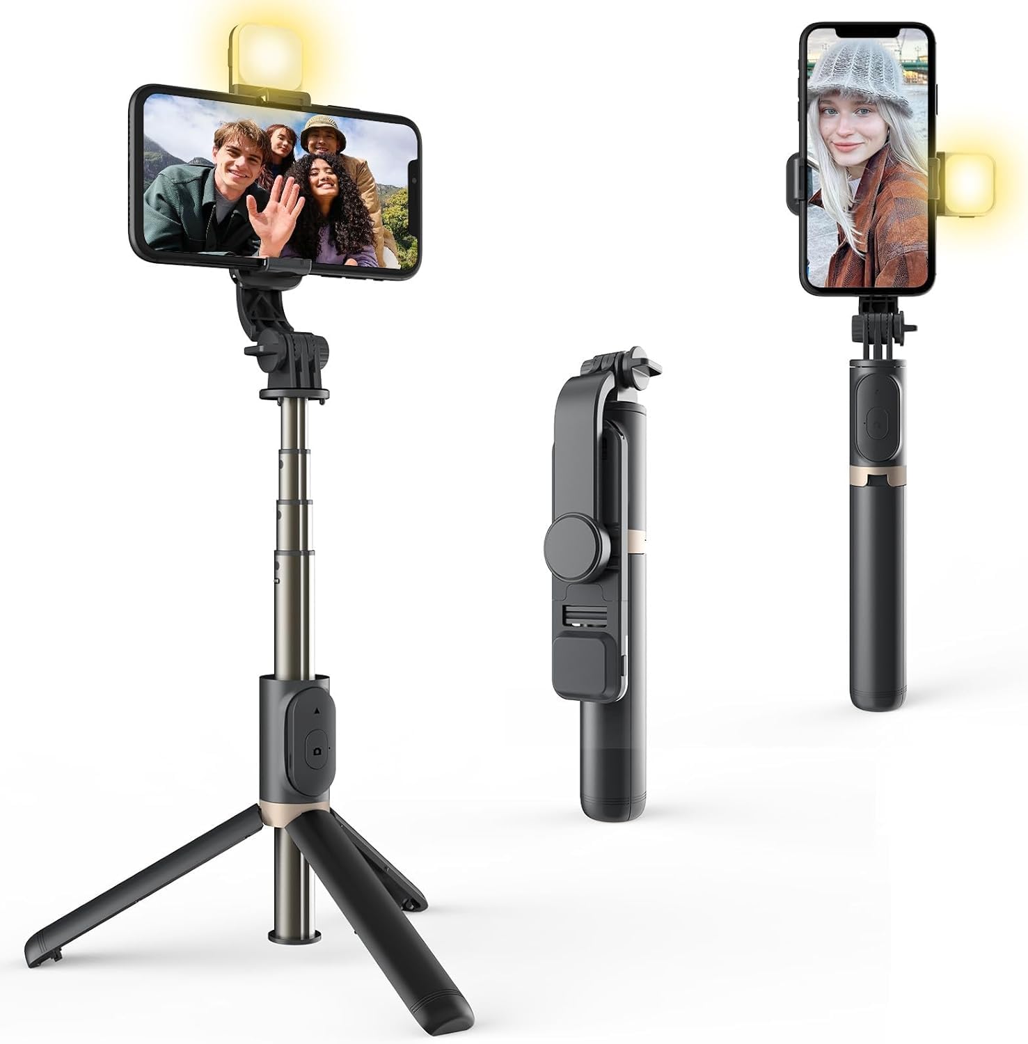 JOZUTTOW Portable Selfie Stick Phone Tripod with Wireless Remote, Extendable Tripod Stand 360 Rotation Compatible with iPhone Android Samsung Smartphone for Selfie, Vlogging, Youtube