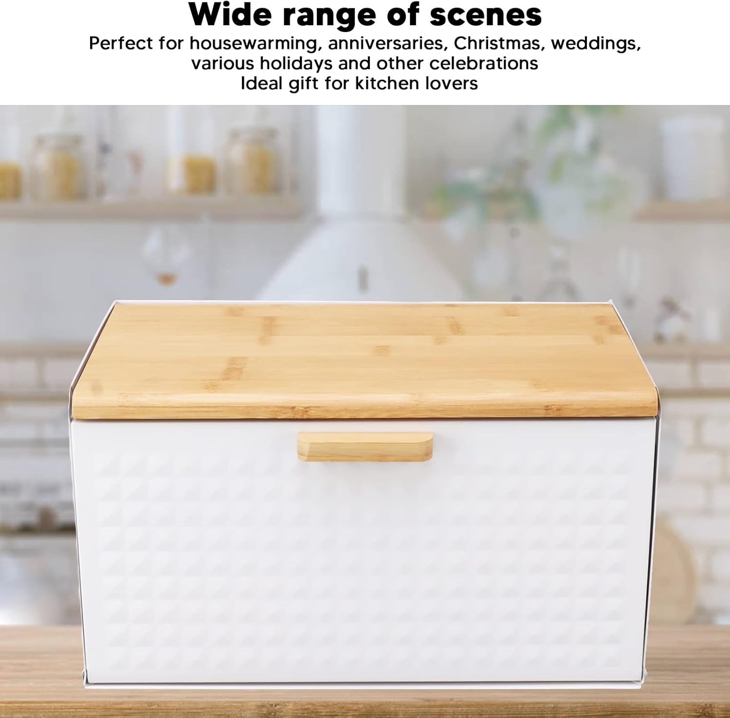 Luqeeg Wooden Bread Box for Kitchen Countertop, Large Capacity Vintage Bread Storage Bin Bread Holder Organizer, Bread Storage Container with Lid for Extending Freshness (White)