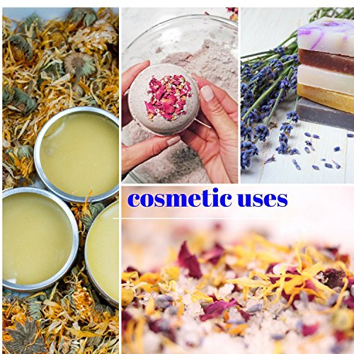 Edible Flowers for Drinks and Food, Bulk Edible Dried Flowers for Soap Making and More! 1.5 Cups Each- Jasmine, Rosebuds, Rose Petals, Lavender, Marigold, Chamomile, Bonus Rose Essential Oil, Kosher - Thumbnail 3