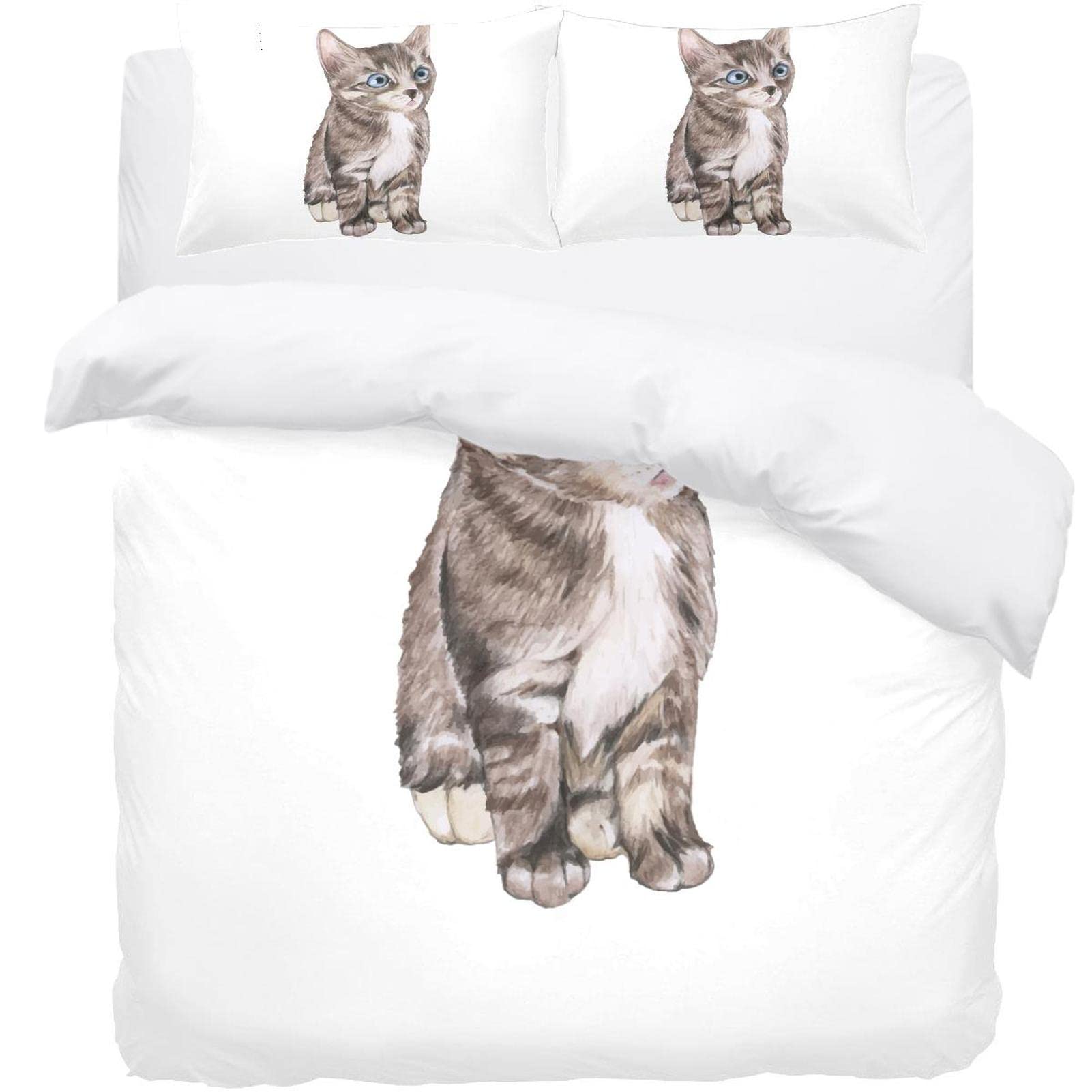 Housse de couette chat et 2 taies d'oreiller pour grand lit King size