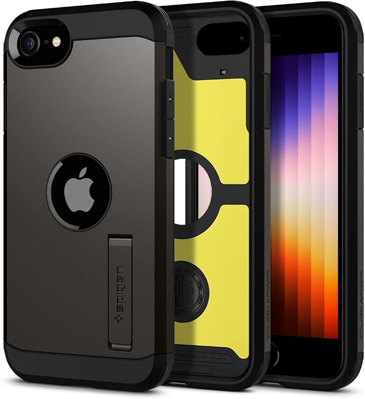 Spigen Tough Armor [tecnología de protección extrema] diseñada para iPhone SE 2022/iPhone SE 3 2022/iPhone SE 2020/iPhone 8/iPhone 7 - Gunmetal | Pie de apoyo integrado, tecnología de colchón de aire, protección de grado militar