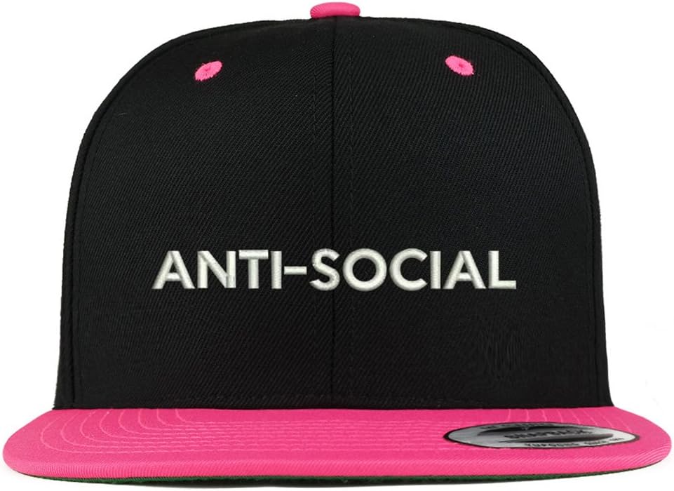 Trendy Apparel Shop Anti Social Embroidered Premium 2-Tone Flat Bill Snapback Cap
