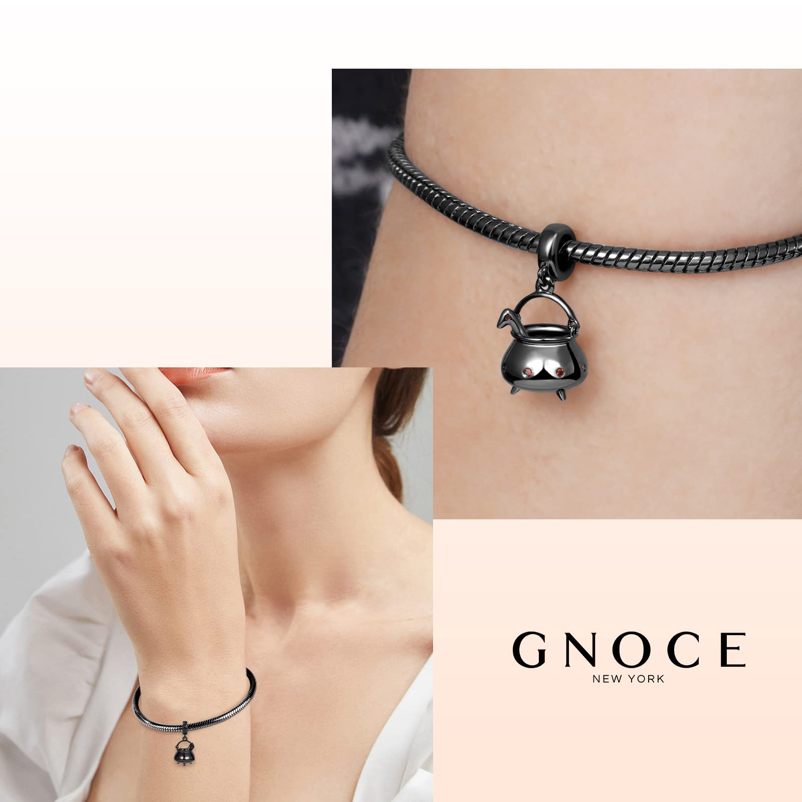 GNOCE Colgante De Caldero De Bruja De Plata De Ley 925 Con Piedras Preciosas De Rubí Para Pulseras/Collares Regalo De Joyería Para Mujeres Niñas Esposa e Hija