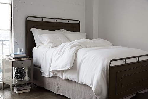 Miniatura 5 de Juego de funda de edredón de lino, 100% lino belga, ropa de cama europea, suave y transpirable, con cierre de botón de nácar negro (blanco óptico)