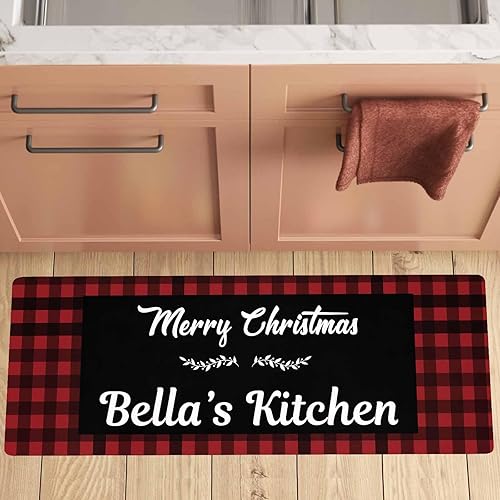 Miniatura 2 de Tapetes de cocina navideños personalizados para el piso, alfombras de cocina personalizadas con nombre de la familia, tapete de cocina