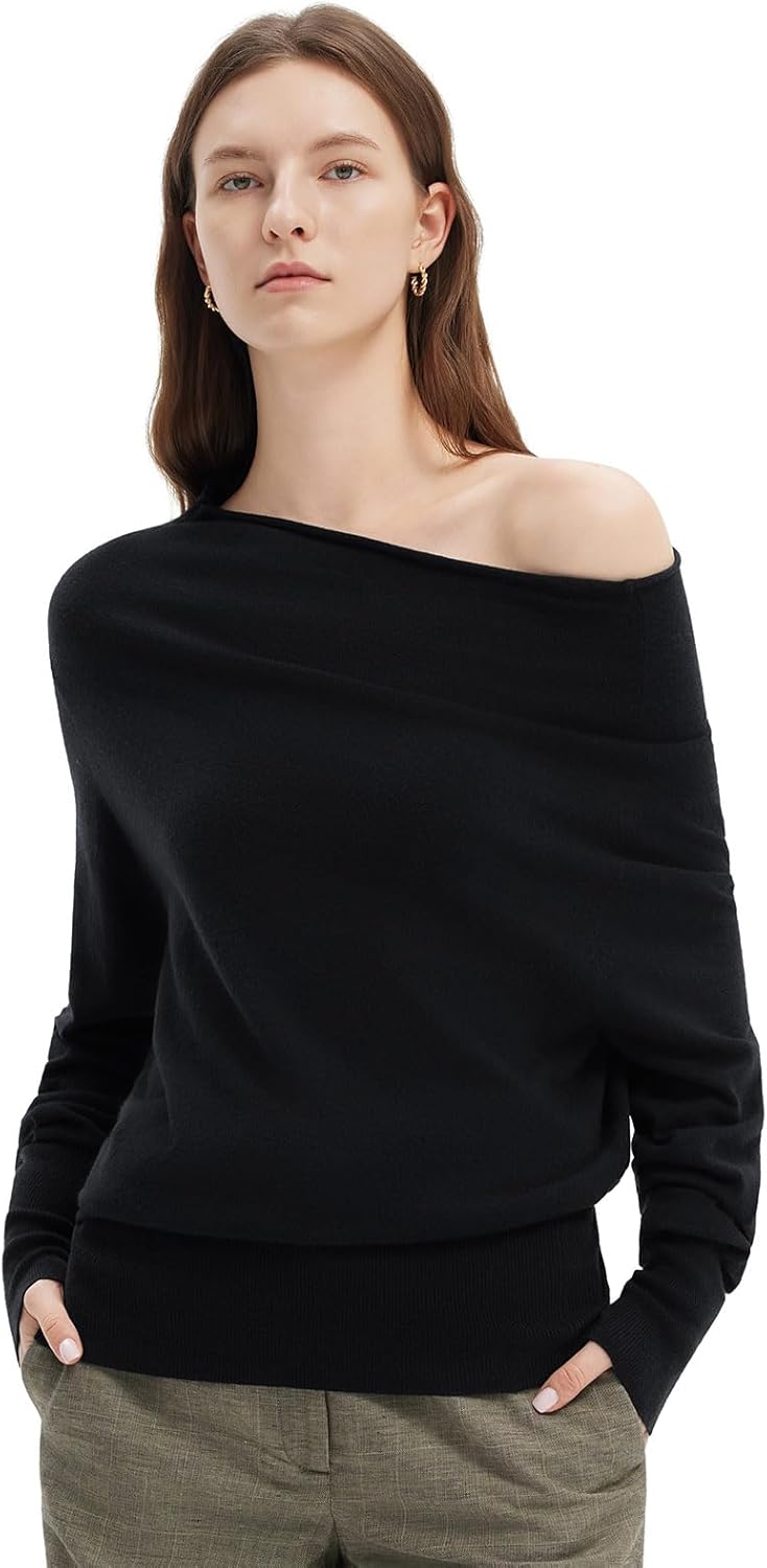 SUUKSESS Women Cashmere Oversized Off Shoulder Pullover Sweater Batwing Knit Top