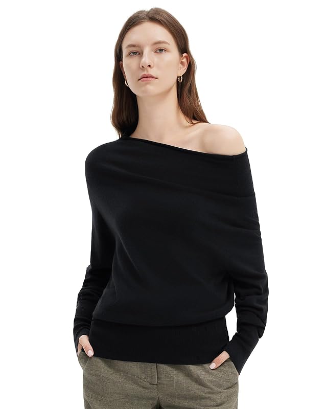 SUUKSESS Women Cashmere Oversized Off Shoulder Pullover Sweater Batwing Knit Top