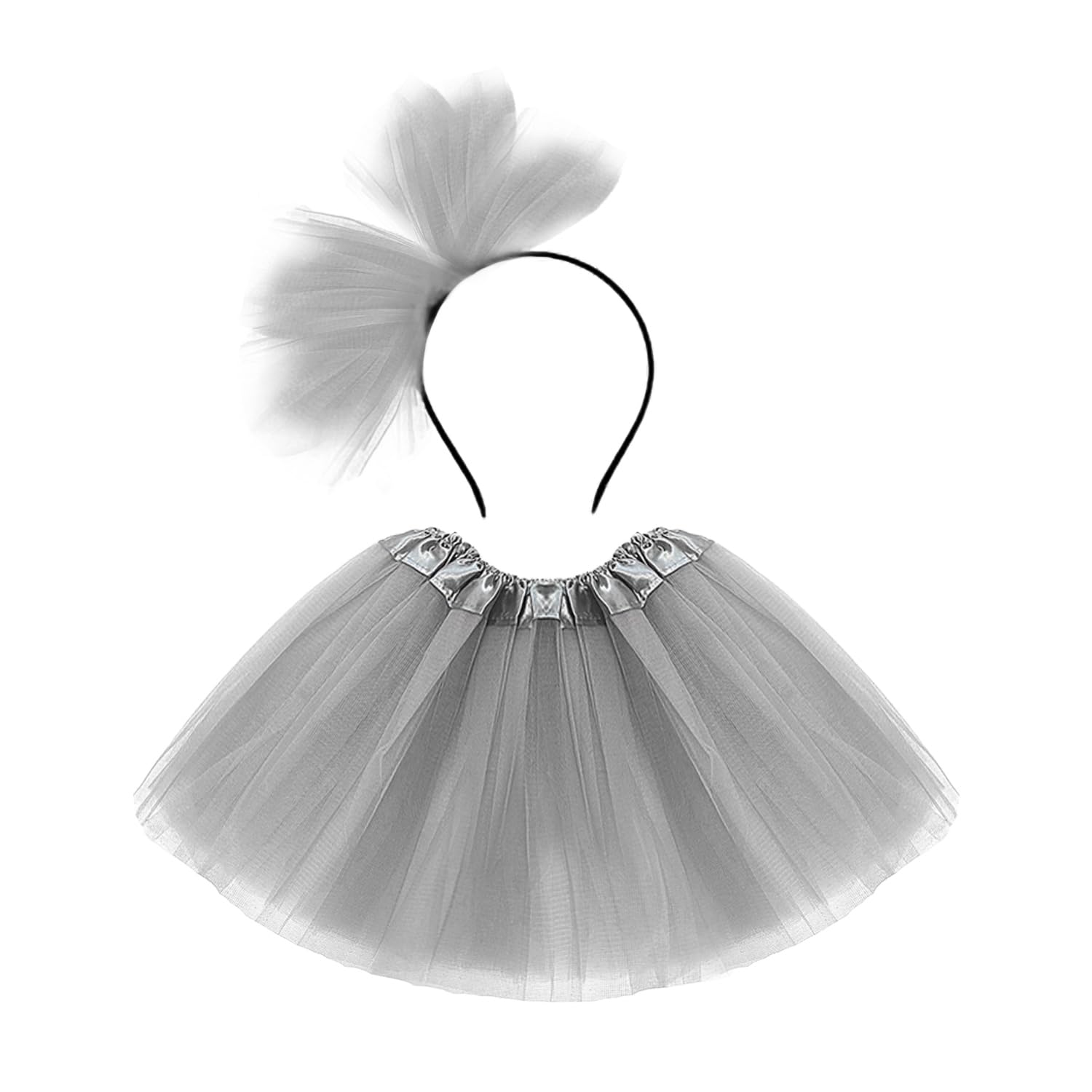 Tvsvkwe Women's Grey 1 Skirt And 1 Headband, Mesh Skirt, Tutu, Party Costume, Stage Performance Costume.