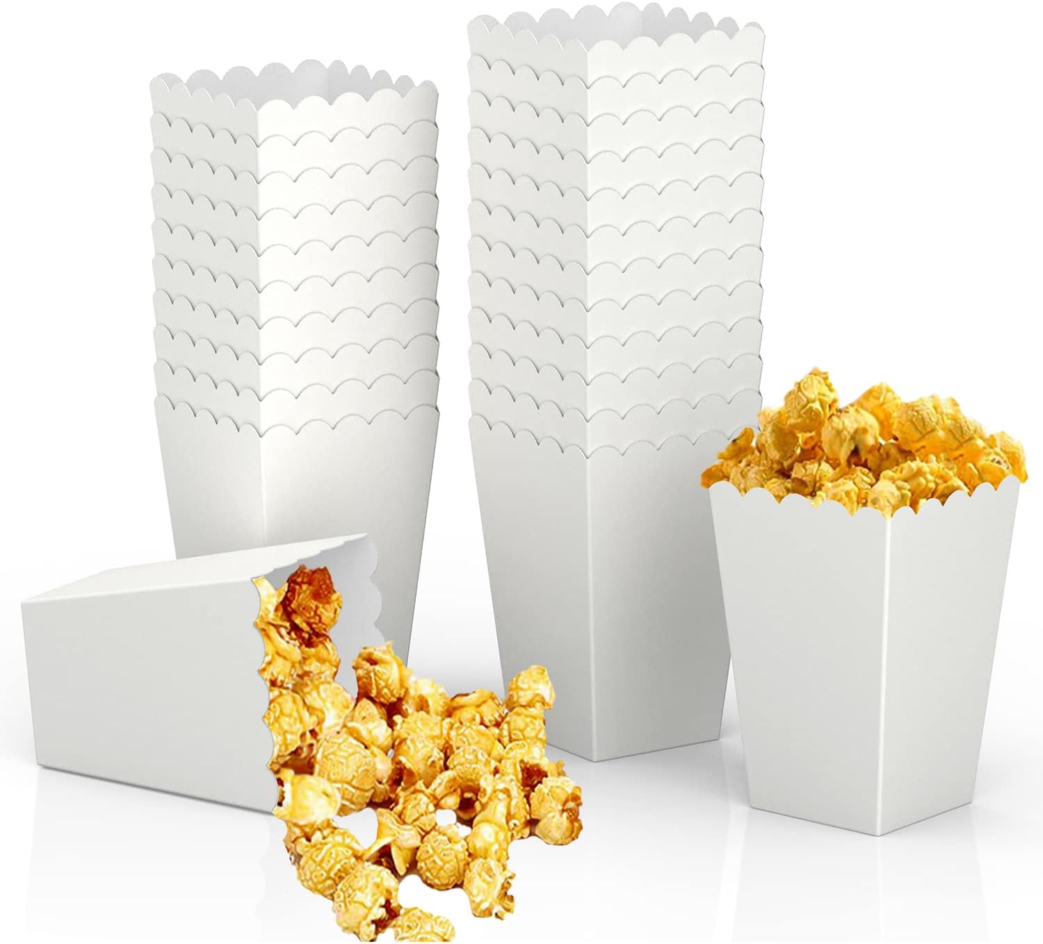 36 Pack White Popcorn Boxes, 2.2 x 4.2 x 3 inch Mini Popcorn Boxes for Movie Night Decorations