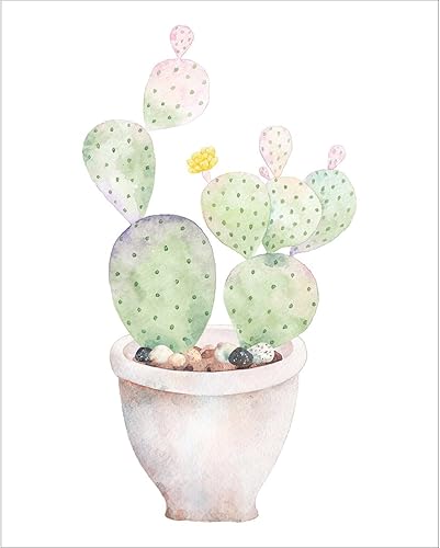 Miniatura 6 de Meishe Art Póster impreso moderno cactus en maceta, cactus en maceta, pintura de acuarela, plantas suculentas verdes botánicas con flores rosadas,