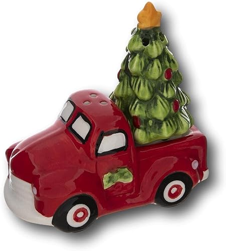 Vista 2 de Hermosos juegos de salero y pimentero de cerámica para Navidad (camión rojo)