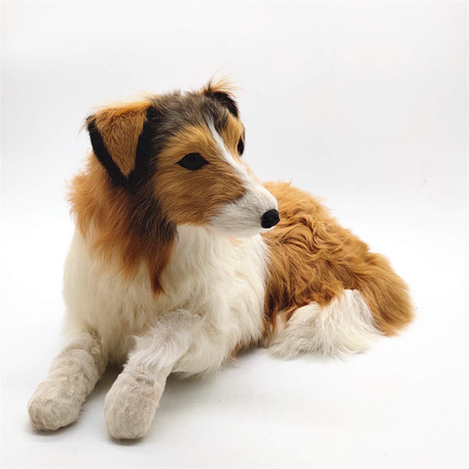Amazon.co.jp: リアルなぬいぐるみ茶色の白い犬、ぬいぐるみの