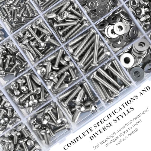 TIMESETL 720PCS SAE Machine Screw Assortment Kit, 10-24#8-32#6-32#4-40 304 Stainless Steel Phillips Pan Head Machine Screws and Nuts Bolts with Flat Washers Assortment Kit with Storage Case