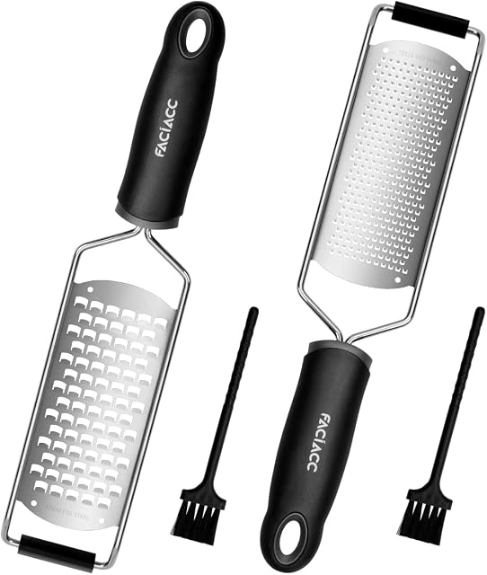 FACIACC 2 Pack Lemon Zester & Cheese Grater, Easy to Grate Lemon, Chocolate, Vegetables, Fruits, Garlic and Ginger, Stainless Steel Blade with Rubber Handle Black