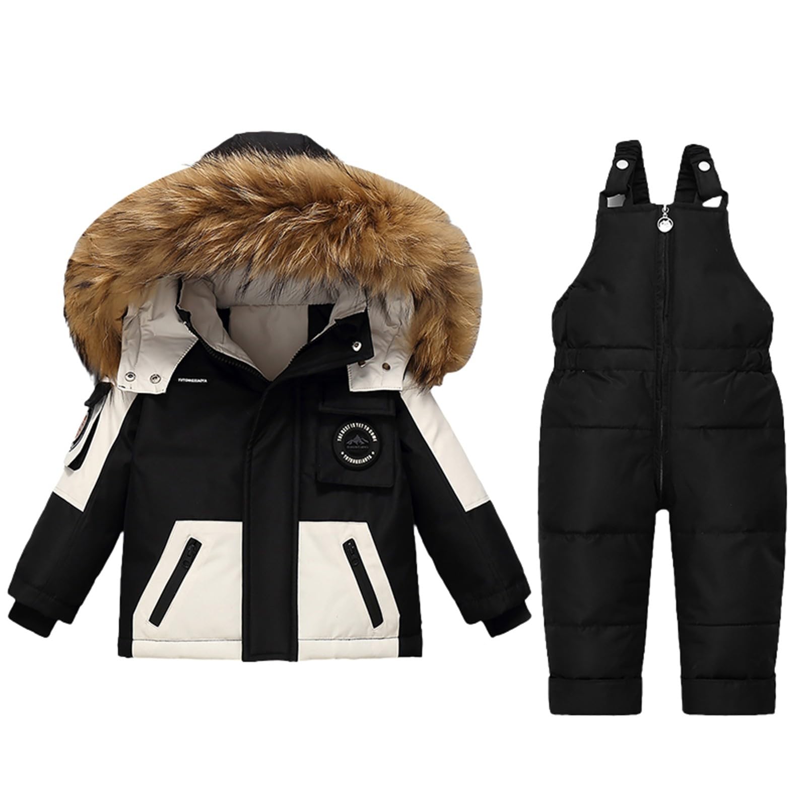 Conjunto de 2 piezas de traje de nieve para niña de invierno de piel sintética con capucha, chaqueta de esquí y pantalones de nieve, trajes de esquí aislados para snowboard
