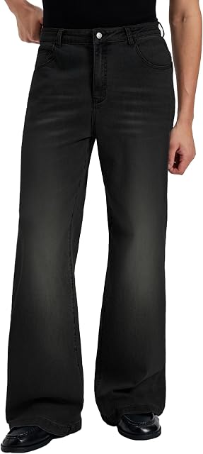 Susclude Hommes Bootcut Baggy Jeans Vieux argent Stretch Relaxed Fit Jeans Lightweight Wide Leg Vintage Stylish Casual Denim Pantalons