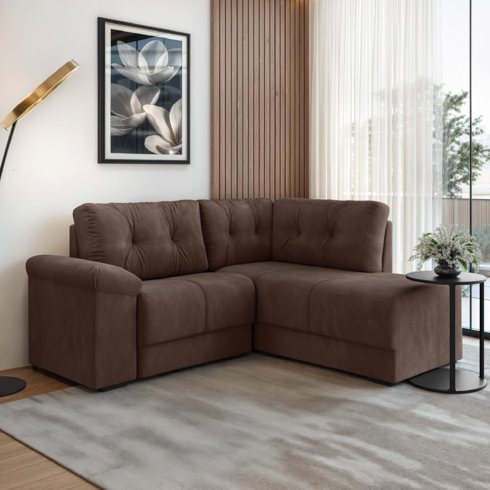 Sofá de Canto 5 Lugares Apolo Veludo Marrom