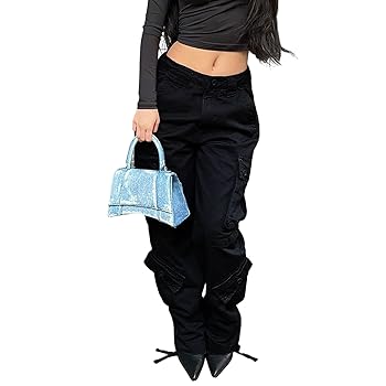 CONP 24SS裤子 High Waisted Cargo Jeans for Women Straight Wide Leg Y2k