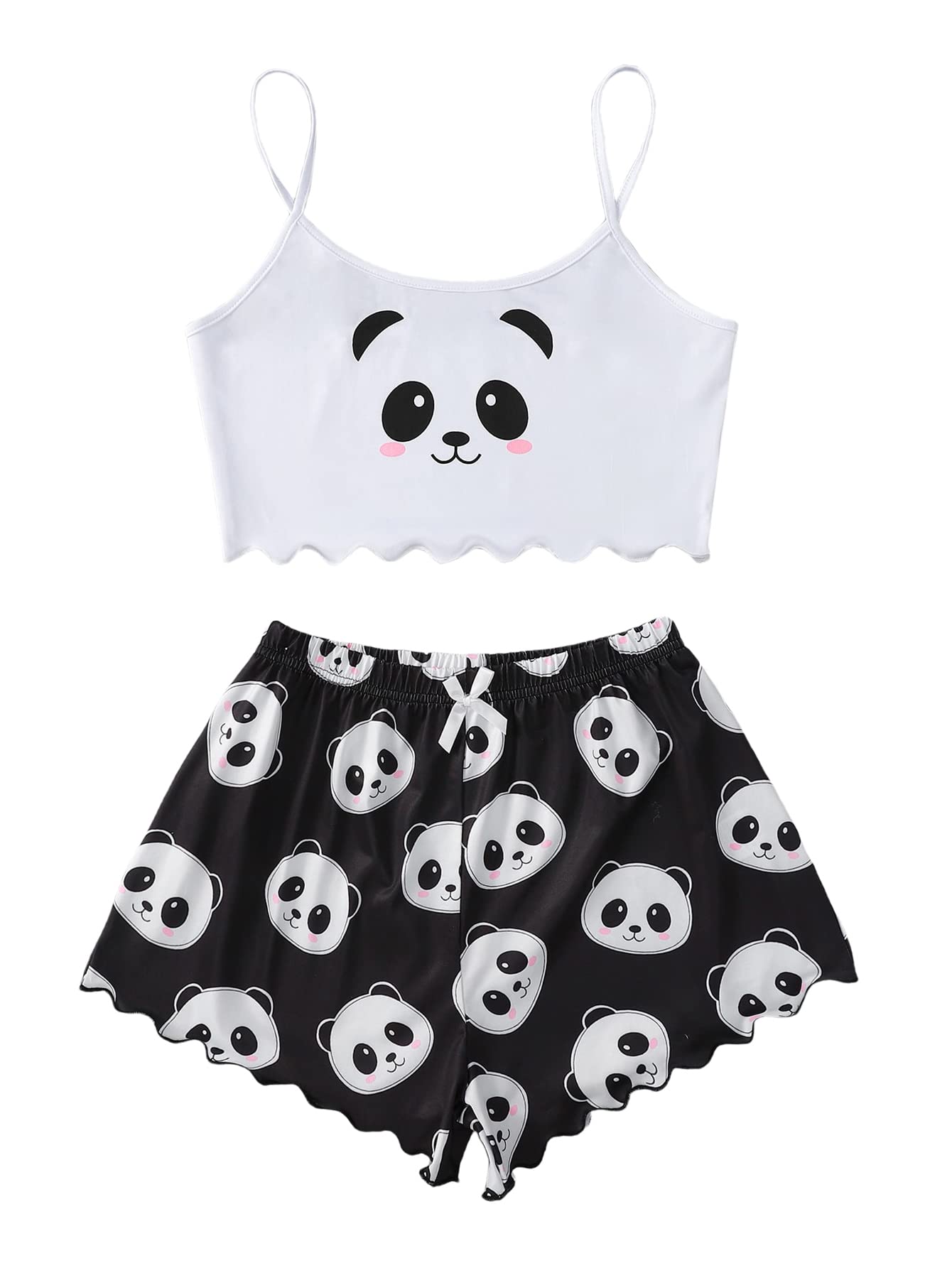 SOLY HUX Women's Cartoon Print Lettuce Trim Cami Top and Shorts Cute Pajama Set Sleepwear