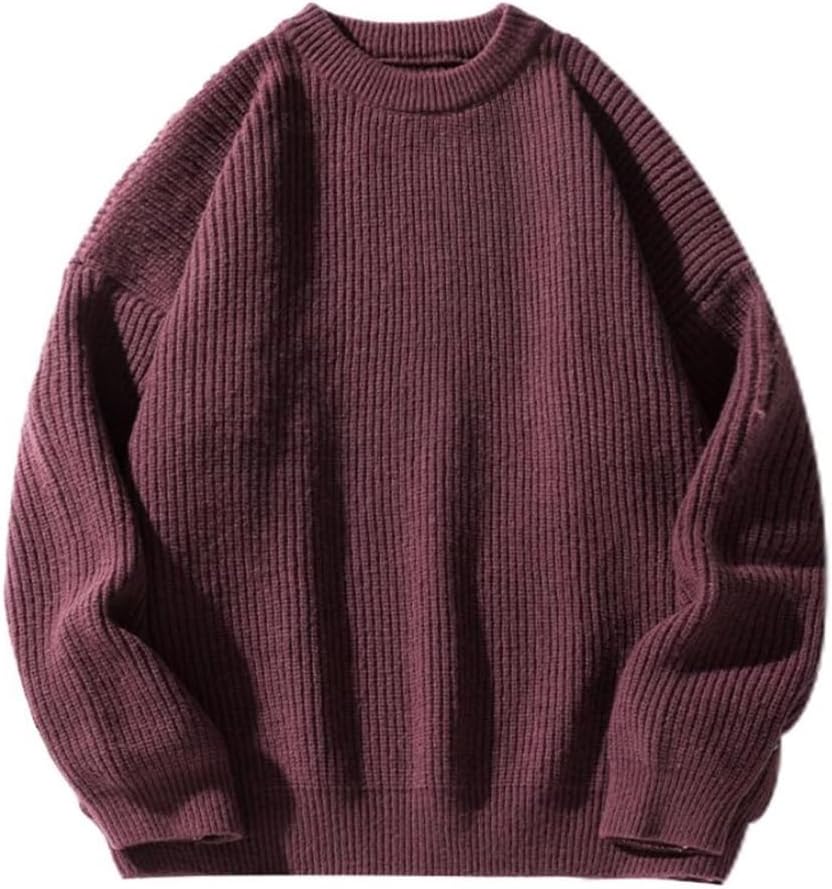 Gerrit レトロなソリッドカラーの多用途ラウンドネックセーターベースセーター、メンズ秋のルーズで多用途なニットトップ用 (Col