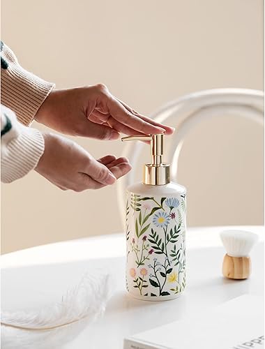 Miniatura 5 de EMPO Dispensador de jabón, dispensador de jabón líquido de cerámica de estilo rústico moderno, para decoración elegante de baño (blanco)