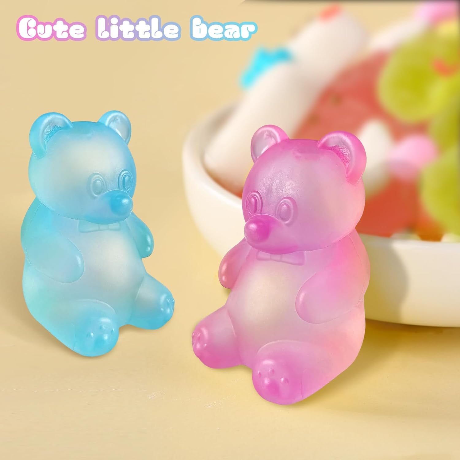 2 Pcs Gummy Bear Fidget Squeeze, Stress Ball Relief, Filled Squishies Stress Relief Birthday Gifts Party Favors, Classroom Prizes