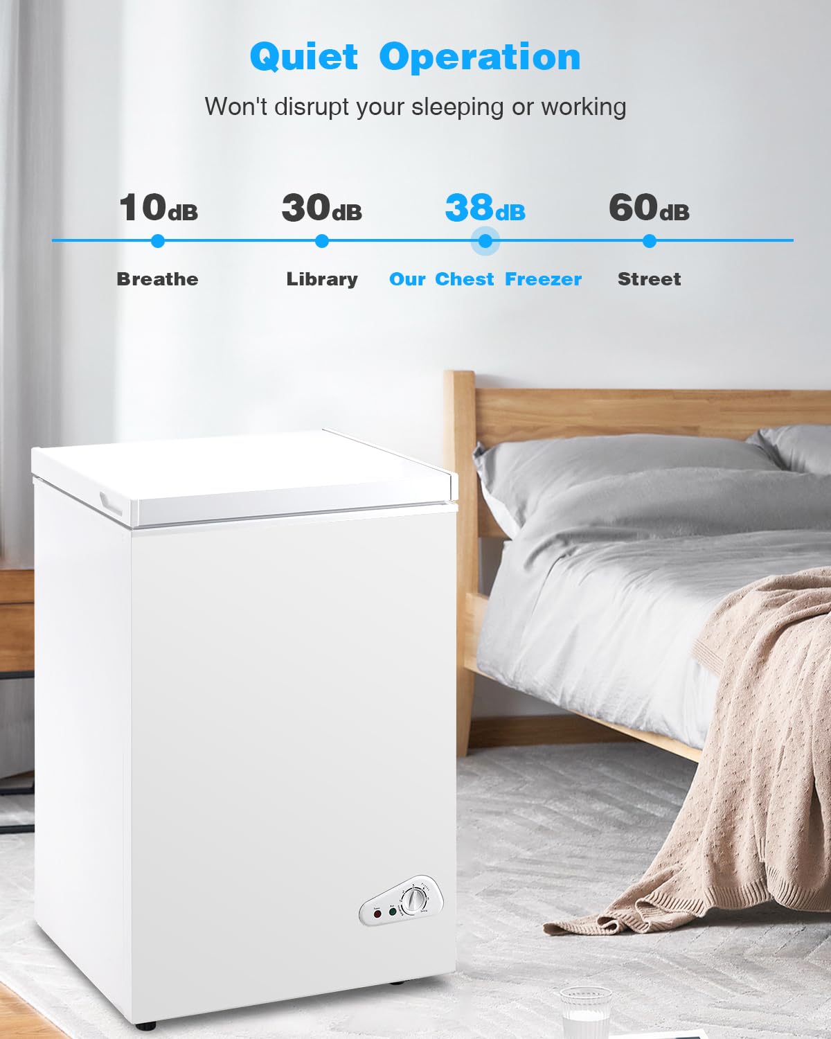 EUASOO 5.2 Cu.Ft Deep Compact Freezer, Adjustable 6-Gear Temperature Control(-18.4°F to 50°F) with Removable Baskets, Chest Freezer for Office, Garage, House, Kitchen, Shop, RVs-Bright White on Fridge.com