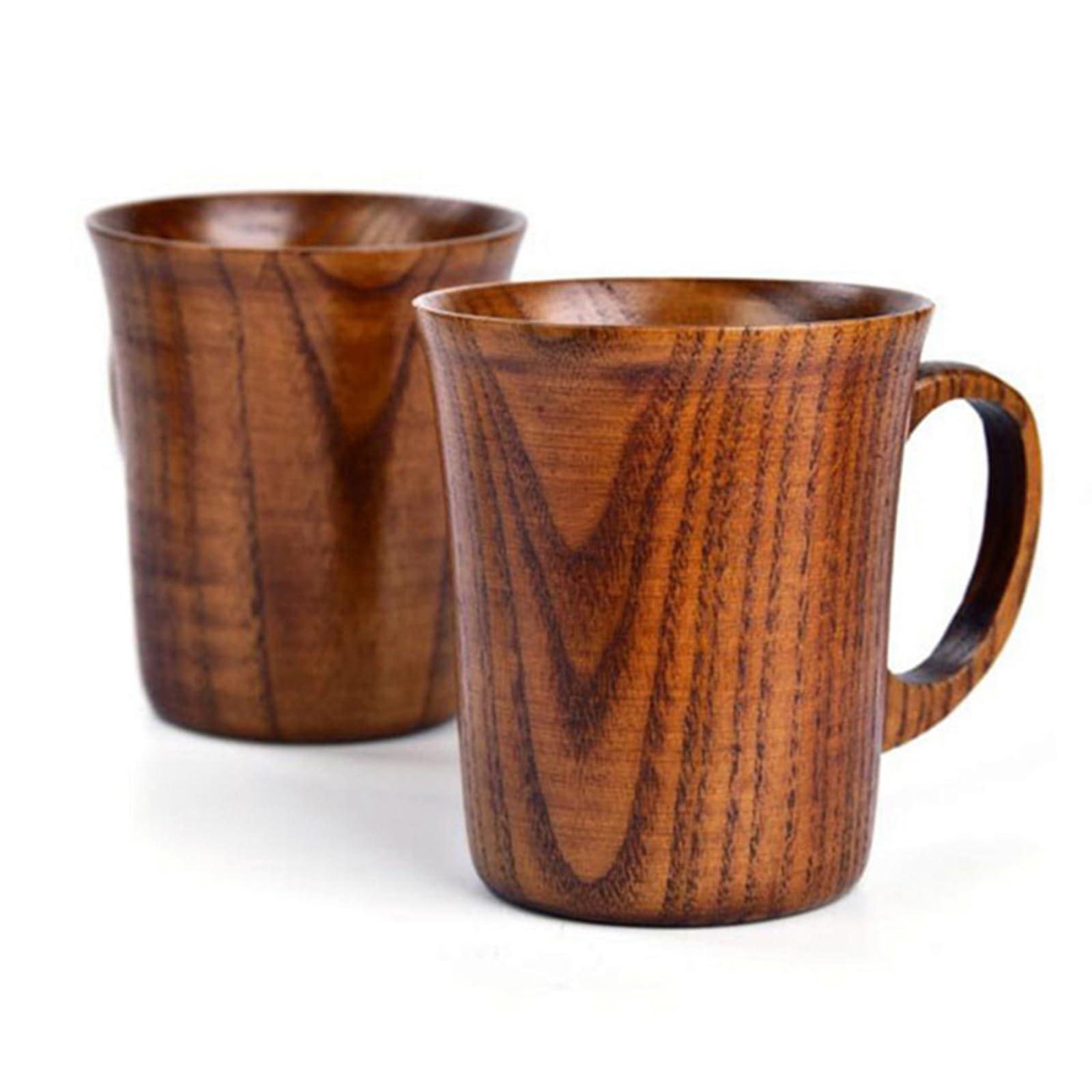 BYYLECL 400ml Wood Cup with Handle Wooden Tea Coffee Beer Mugs for Drinking Coffee Milk Tea 2pcs