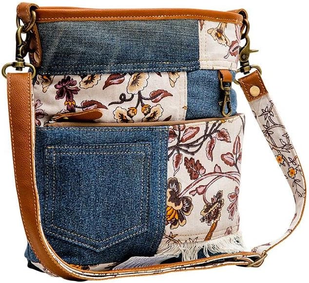Myra Bag Western Leather Shoulder Bag for Women - Upcycled Canvas Crossbody Traverse - Image 3