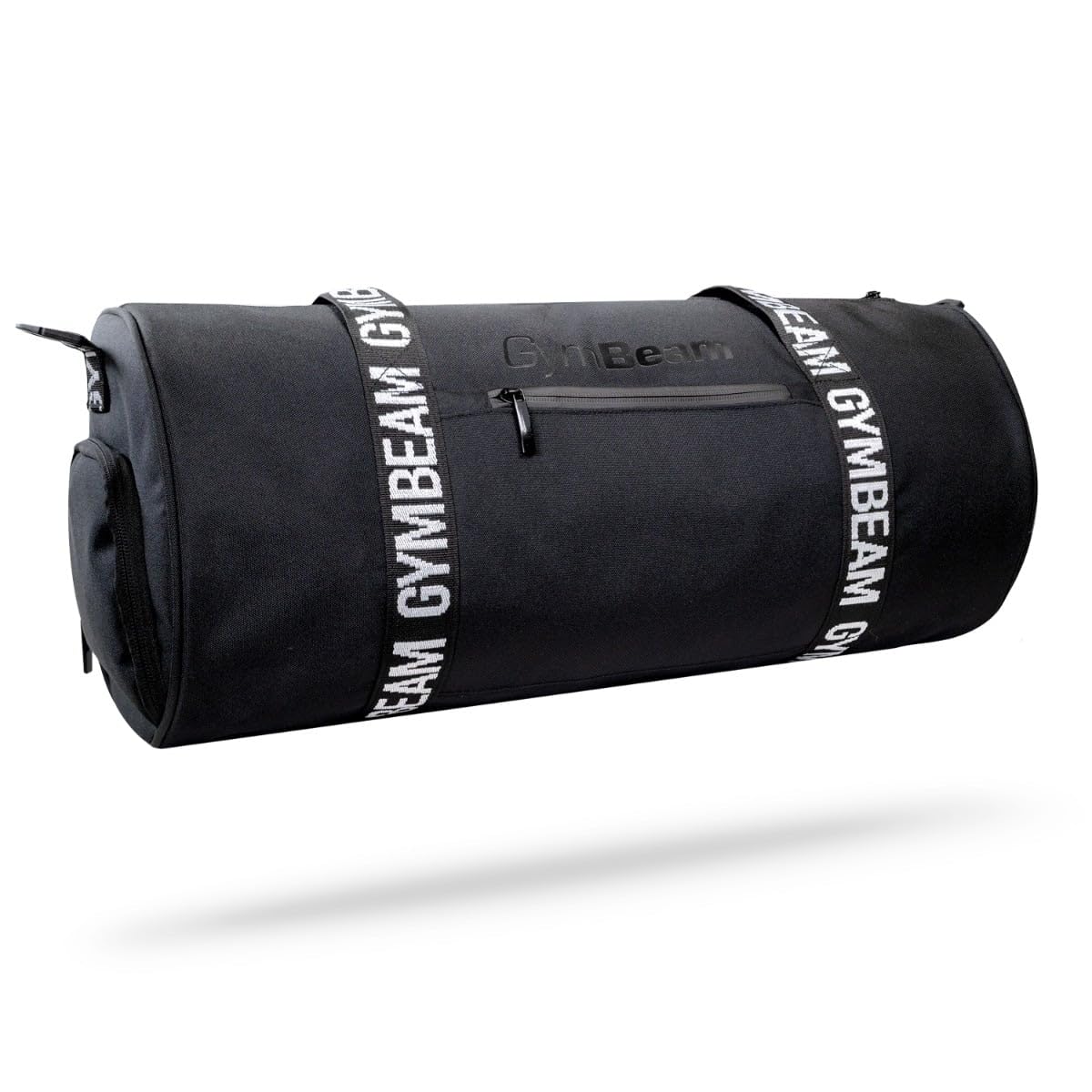 GymBeam Borsa da Viaggio Sportiva Barrel, Borsa da Palestra Spaziosa con Logo Elegante, Borsa da Palestra da Uomo con Tracolla Regolabile, Scomparti Separati e Tasche con Cerniera