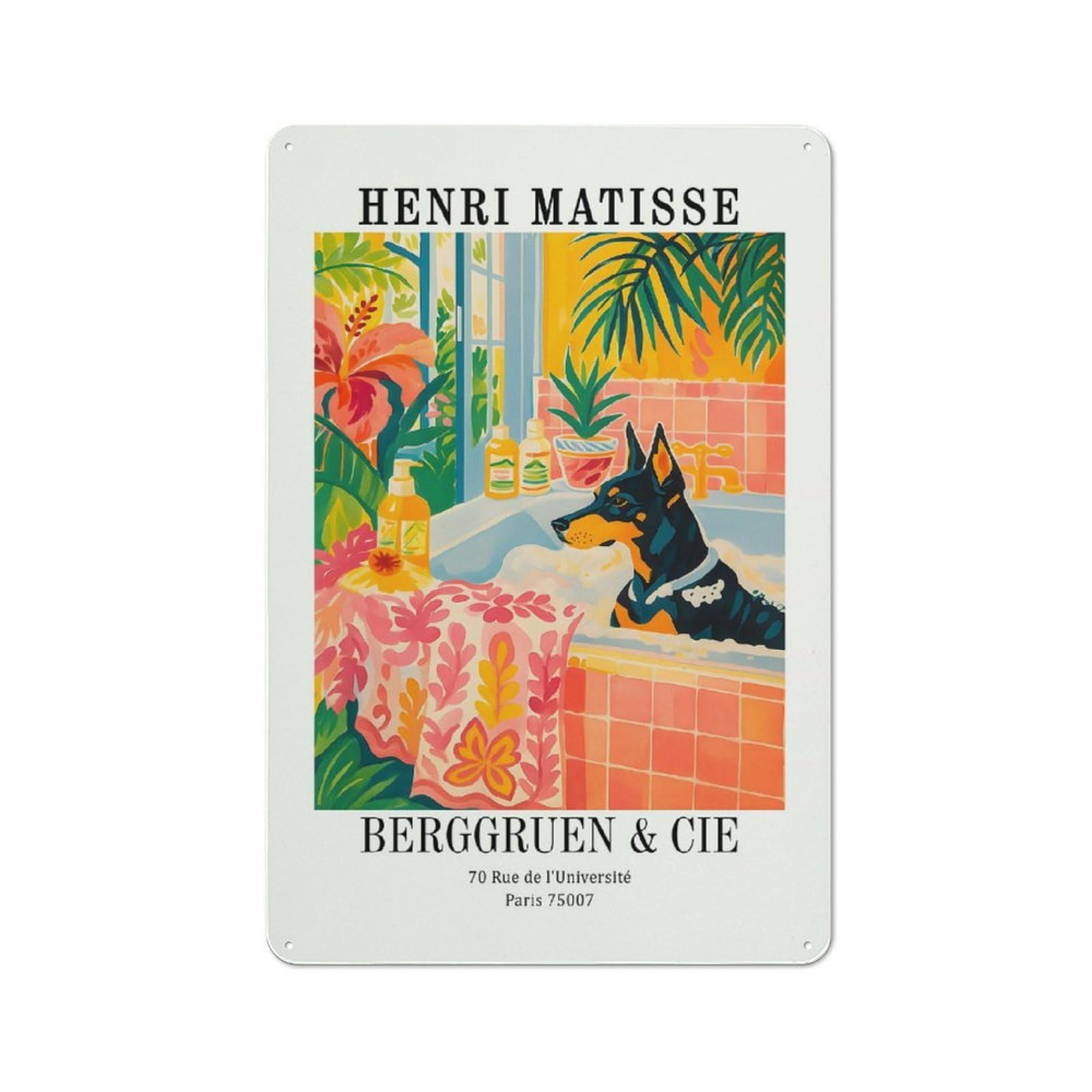 Junmoney Style-19 Tin Wall Plaque 30X20cm With Henri Matisse Dog In Bathtub Art For Man Cave Or Games Room, A Christmas Gift For Leisure-Room Decor Enthusiasts