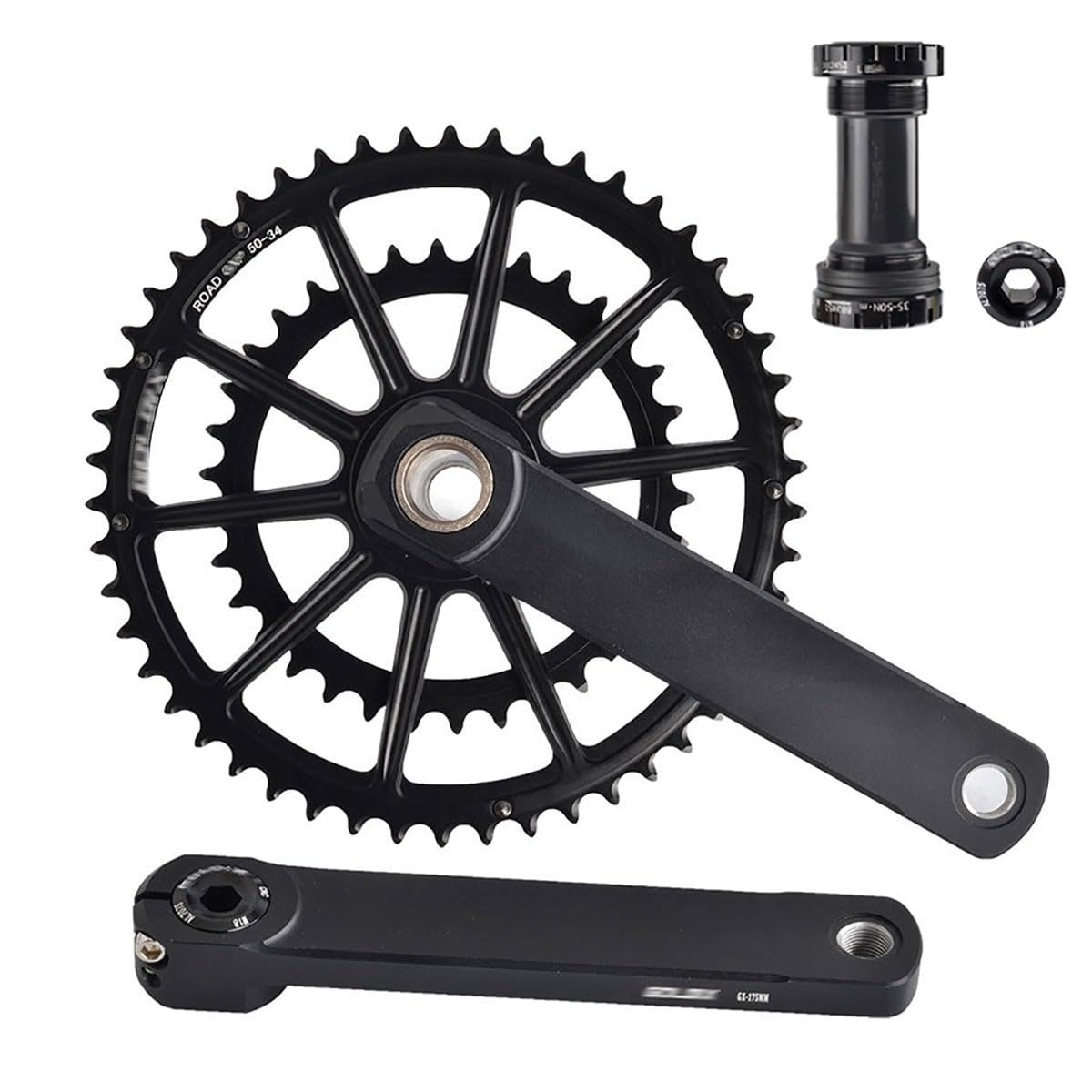 HZXQCVB 165/170/172.5/175mm Road Bike Crankset 34-50T/ 36-52T /39-53T Double Chainring Crank Arm Set Aluminum Alloy Crank Set With Bottom Bracket For 10/11 Speed(50-34T,175mm)