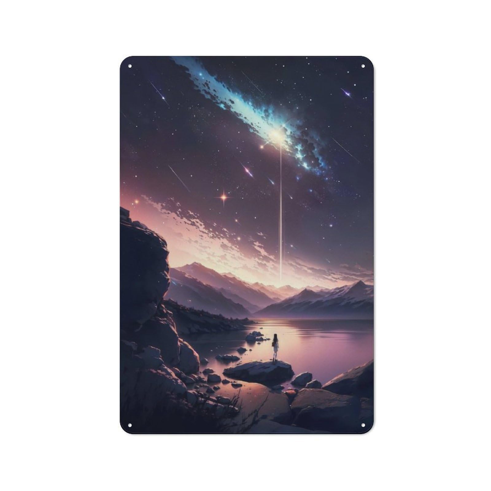 Junmoney Anime Galaxy Sunset Vintage-Inspired Tin Sign 30X20cm For Garage Or Workshop, For Garage, Workshop And Man Cave Decoration