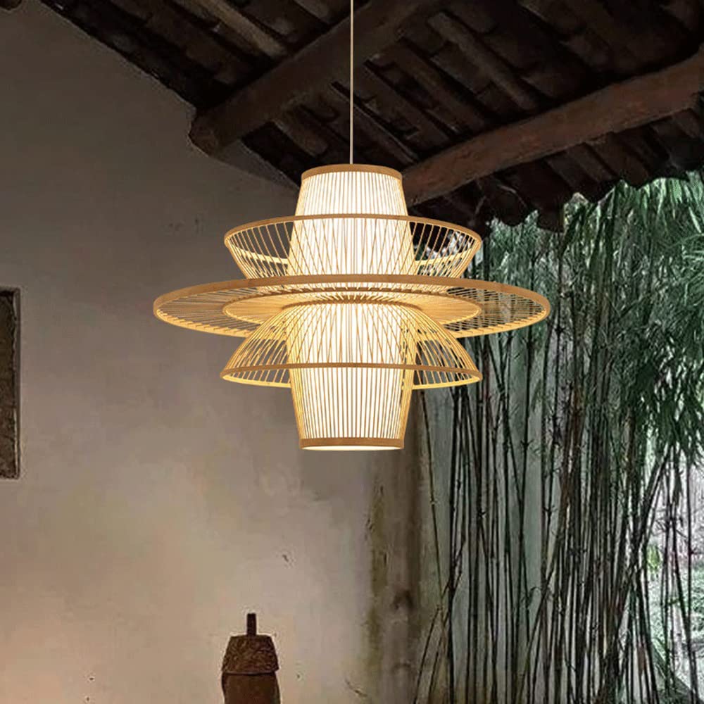 Suspension créative de créateur en bois et bambou style japonais E27