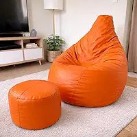 Puff Pera com Apoio para Pés e Enchimento para Sala Quarto Espaço Gamer e Descanso(Laranja)