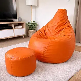 Puff Pera com Apoio para Pés e Enchimento para Sala Quarto Espaço Gamer e Descanso(Laranja)