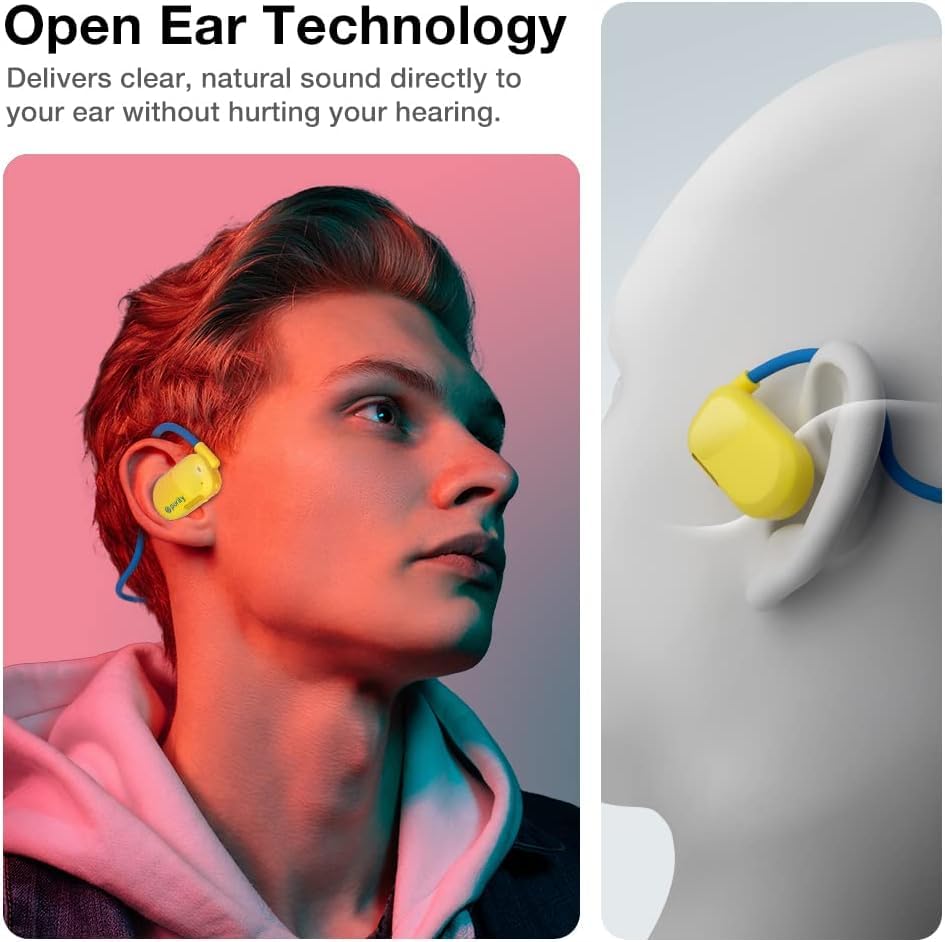 Image of Purity Air Open Ear Headphones - True Air Conduction Wireless Bluetooth Open Ear Earbuds with Dual Mic for iPhone /Android - Secured Long Wearing Comfort, Sports Sweat Resistant (Yellow /Blue)
